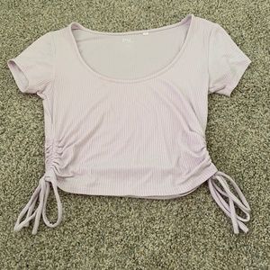 Pay sun light purple cropped ribbed short sleeve with ties on the side